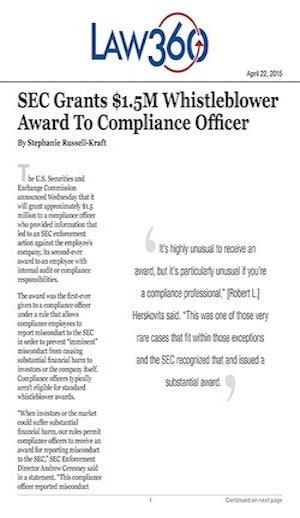 whistleblower award to compliance officer